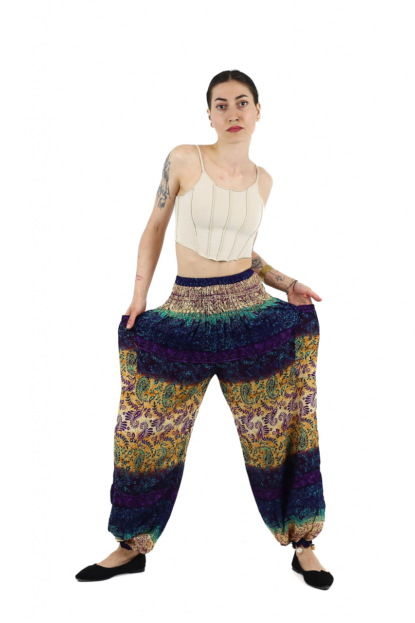 Pantaloni Jasmine cu print abstract si dungi - Multicolor [5]