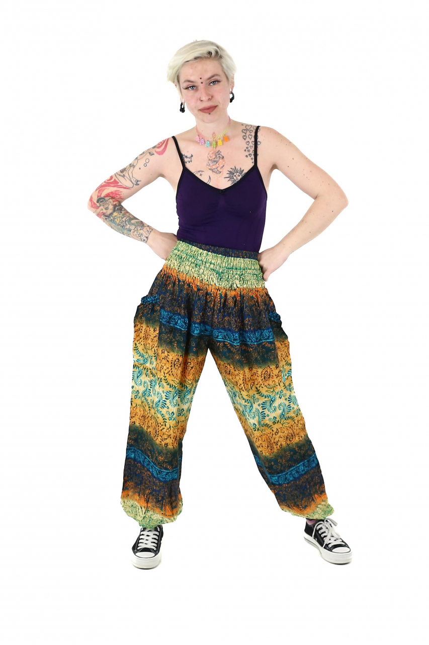 Pantaloni Jasmine cu print abstract si dungi - Multicolor [2]