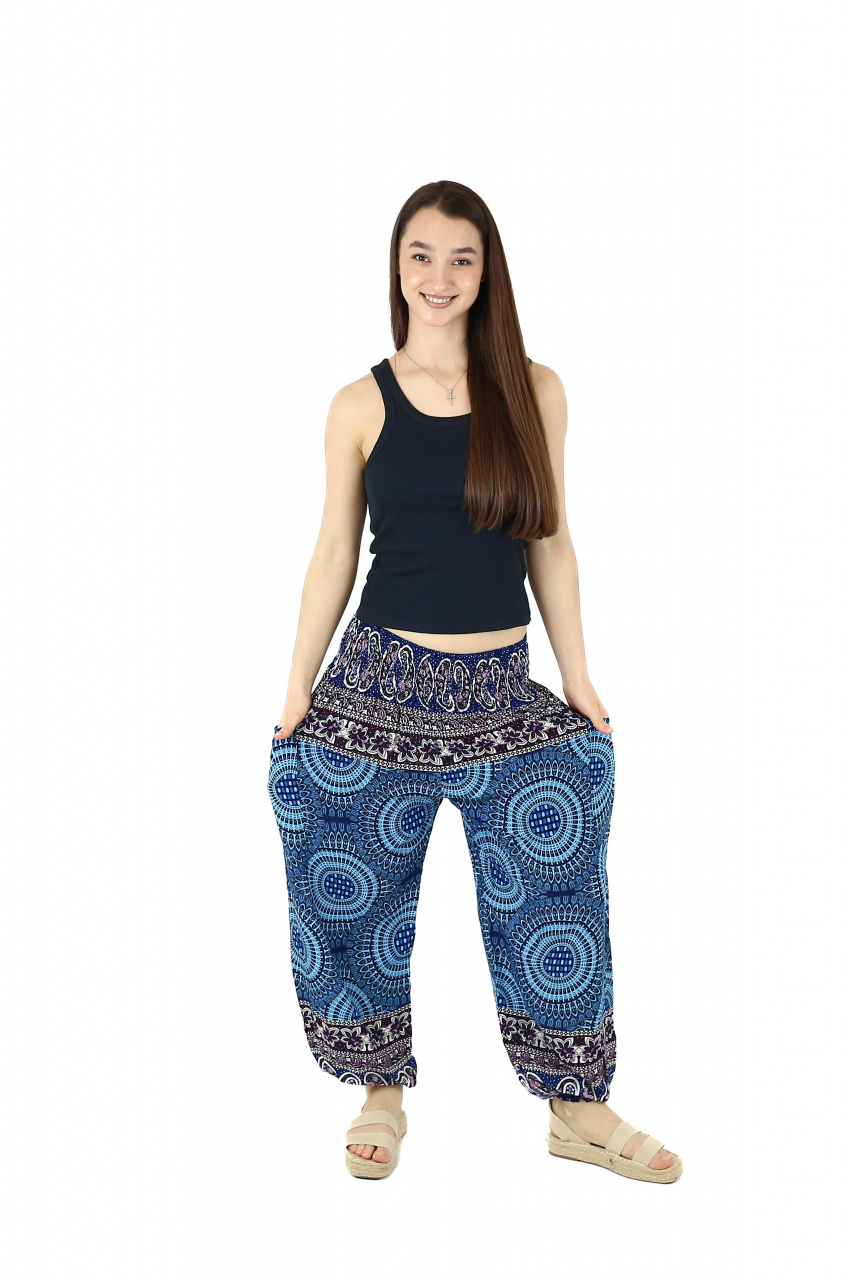 Pantaloni Jasmine cu print abstract si dungi - Multicolor [2]