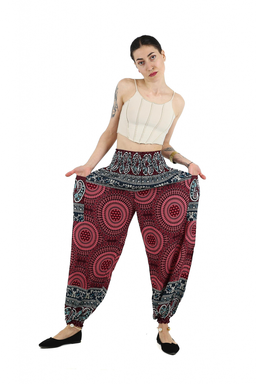 Pantaloni Jasmine cu print abstract si dungi - Multicolor [5]