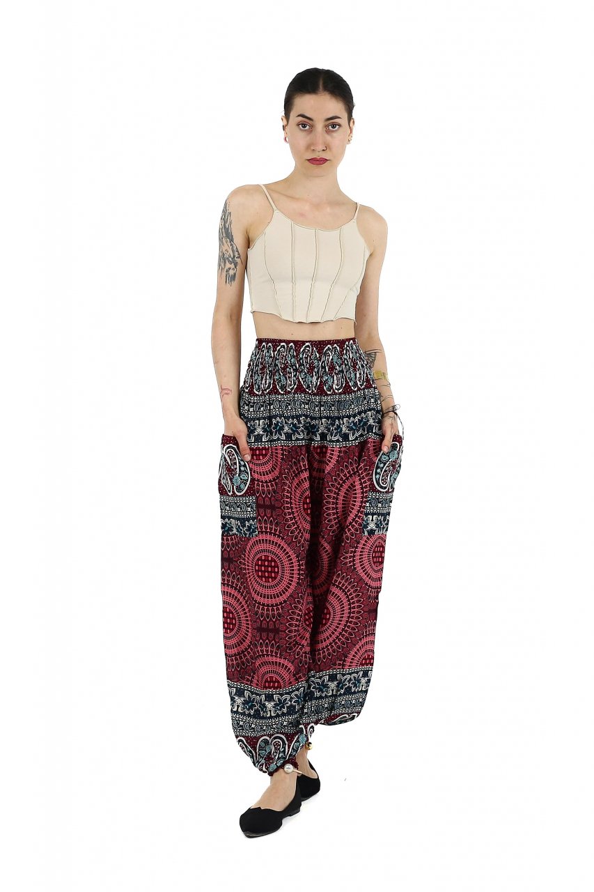 Pantaloni Jasmine cu print abstract si dungi - Multicolor [2]
