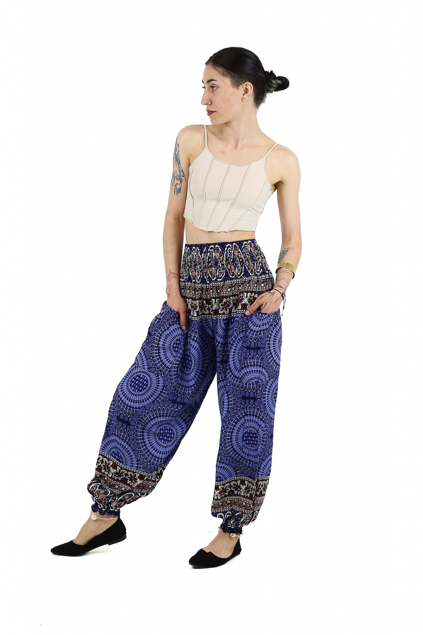 Pantaloni Jasmine cu print abstract si dungi - Multicolor [3]