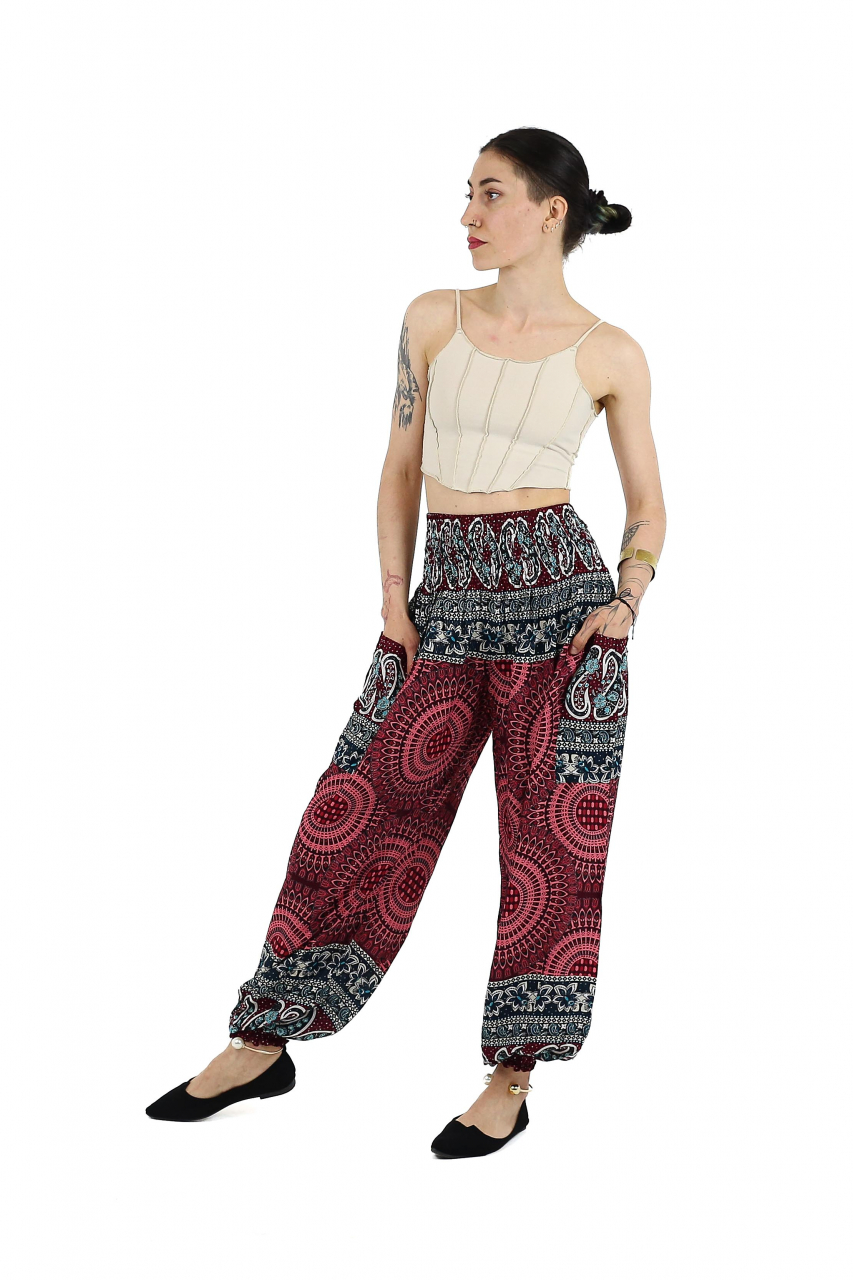 Pantaloni Jasmine cu print abstract si dungi - Multicolor [3]