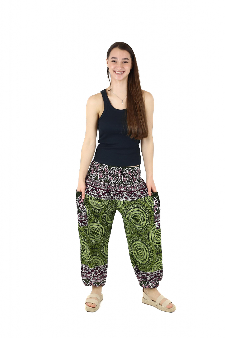 Pantaloni Jasmine cu print abstract si dungi - Multicolor [2]