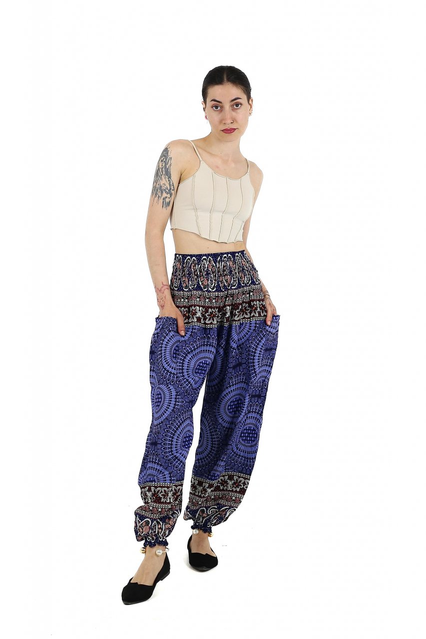 Pantaloni Jasmine cu print abstract si dungi - Multicolor [2]