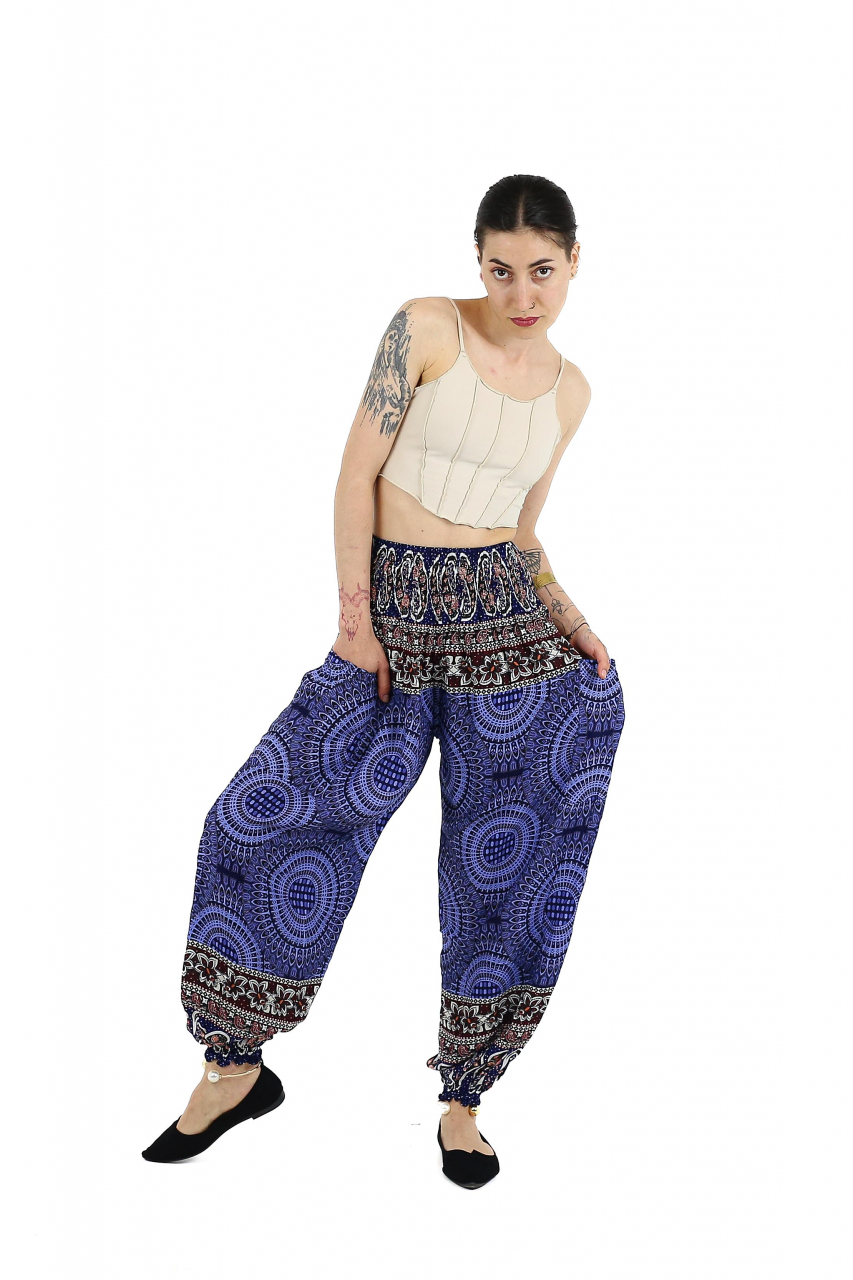 Pantaloni Jasmine cu print abstract si dungi - Multicolor [5]