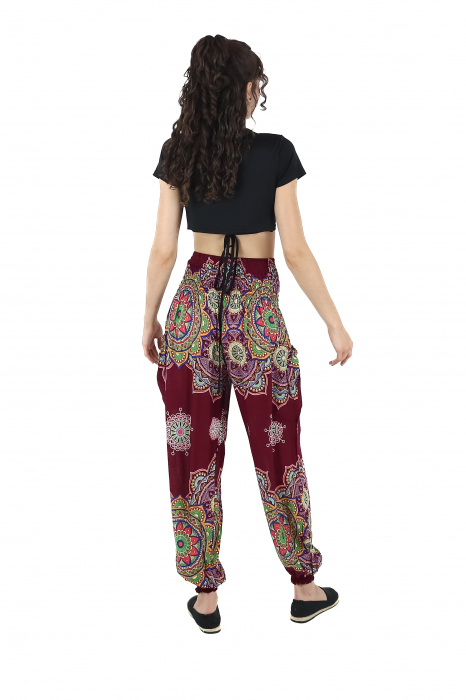 Pantaloni Jasmine cu print floral multicolor - Visiniu [5]
