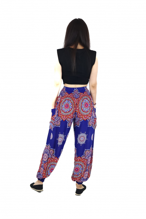 Pantaloni Jasmine cu print floral multicolor - Visiniu [4]