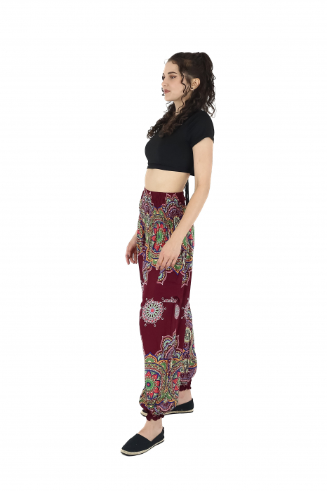 Pantaloni Jasmine cu print floral multicolor - Visiniu [4]