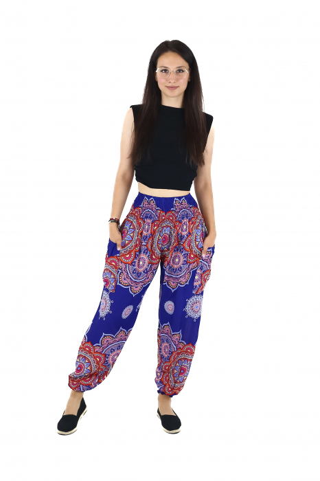 Pantaloni Jasmine cu print floral multicolor - Visiniu [5]