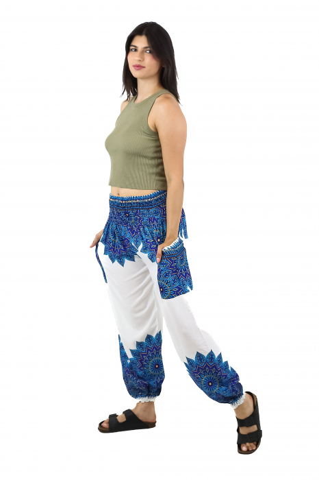 Pantaloni Jasmine cu print abstract si dungi - Multicolor [18]