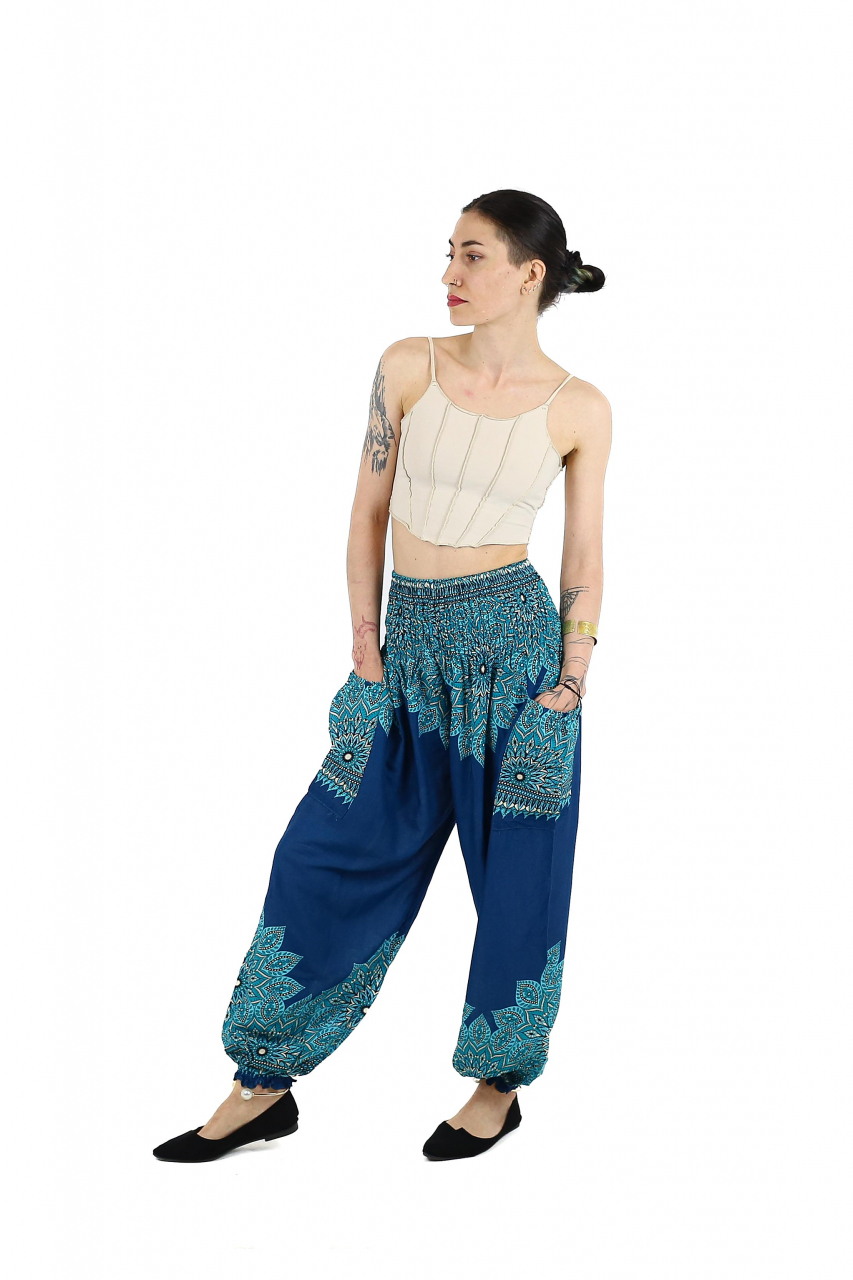 Pantaloni Jasmine cu print abstract si dungi - Multicolor [7]