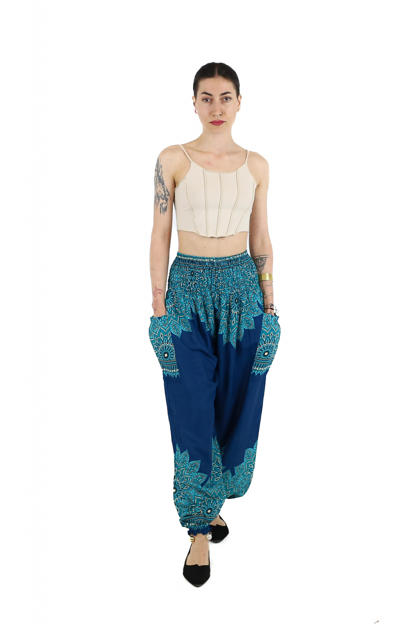 Pantaloni Jasmine cu print abstract si dungi - Multicolor [6]