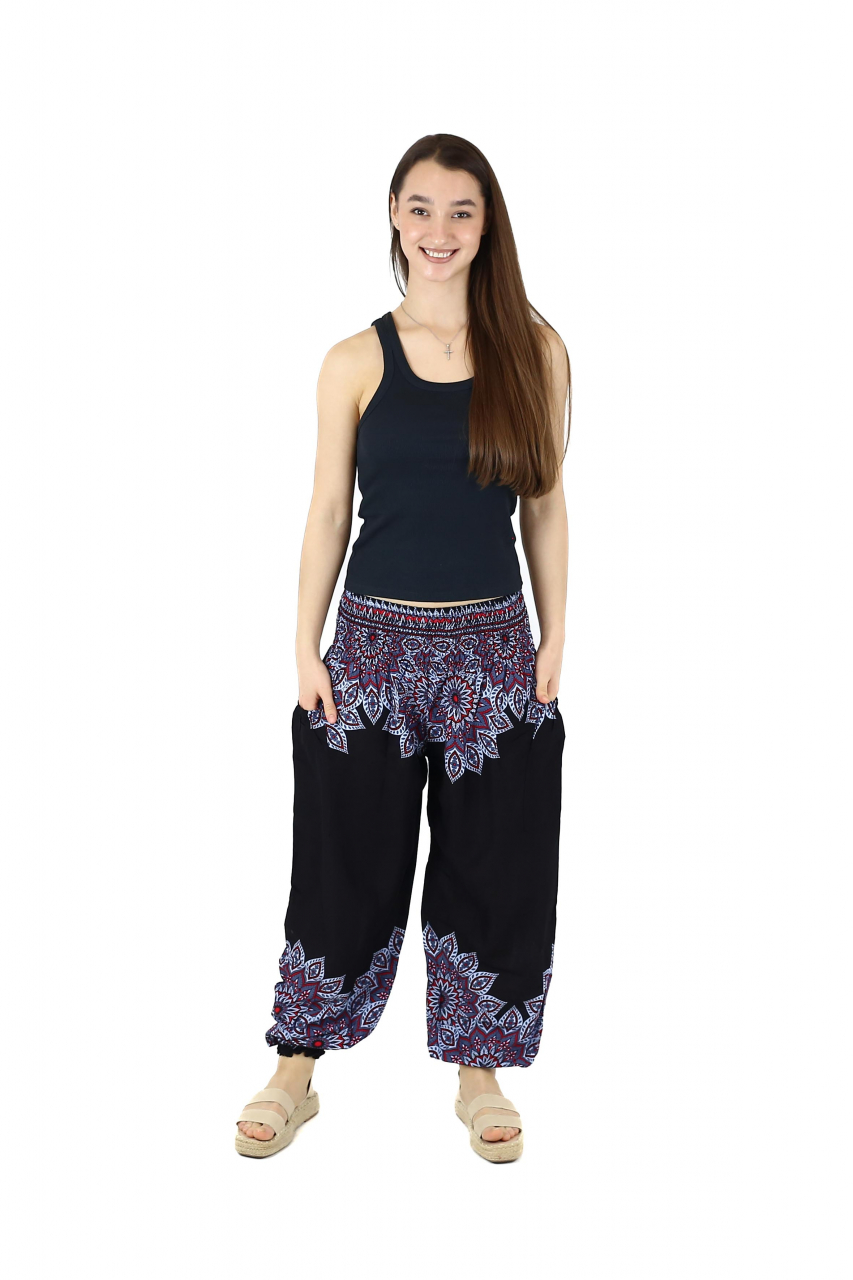 Pantaloni Jasmine cu print abstract si dungi - Multicolor [2]