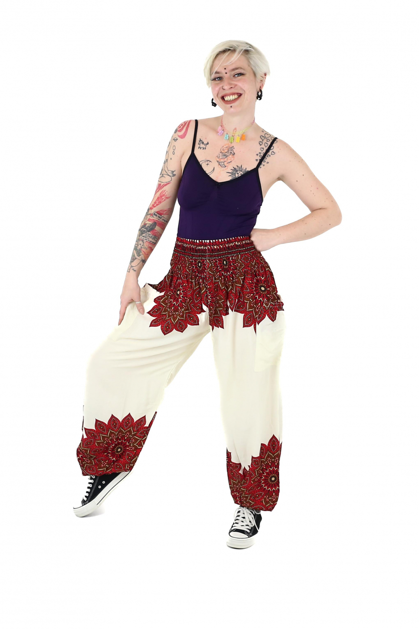 Pantaloni Jasmine cu print abstract si dungi - Multicolor [3]