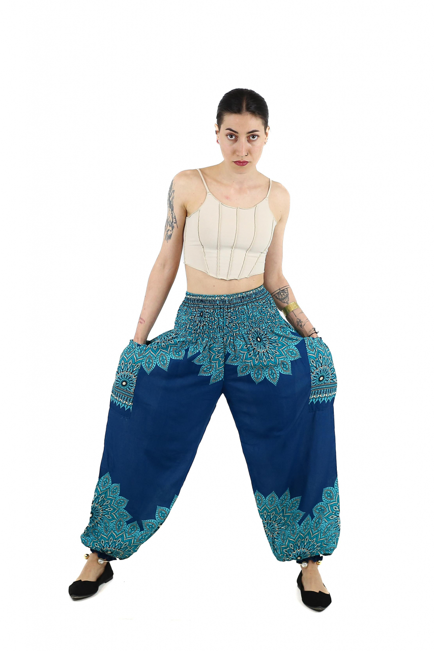 Pantaloni Jasmine cu print abstract si dungi - Multicolor [10]