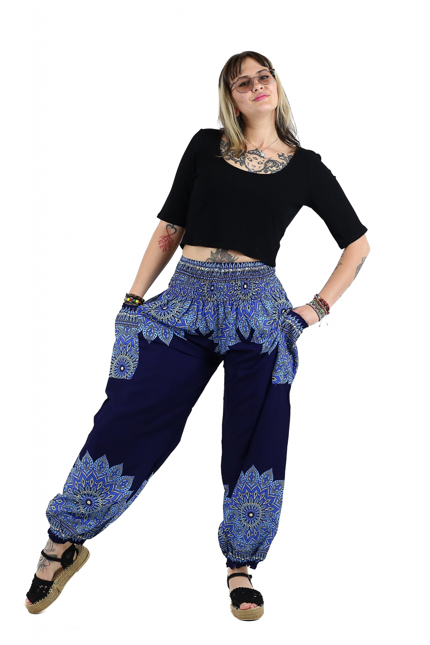 Pantaloni Jasmine cu print abstract si dungi - Multicolor [15]