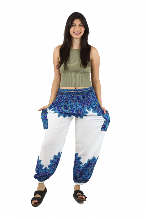 Pantaloni Jasmine cu print abstract si dungi - Multicolor [16]