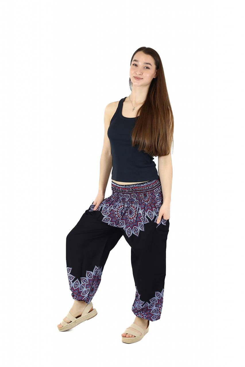 Pantaloni Jasmine cu print abstract si dungi - Multicolor [3]