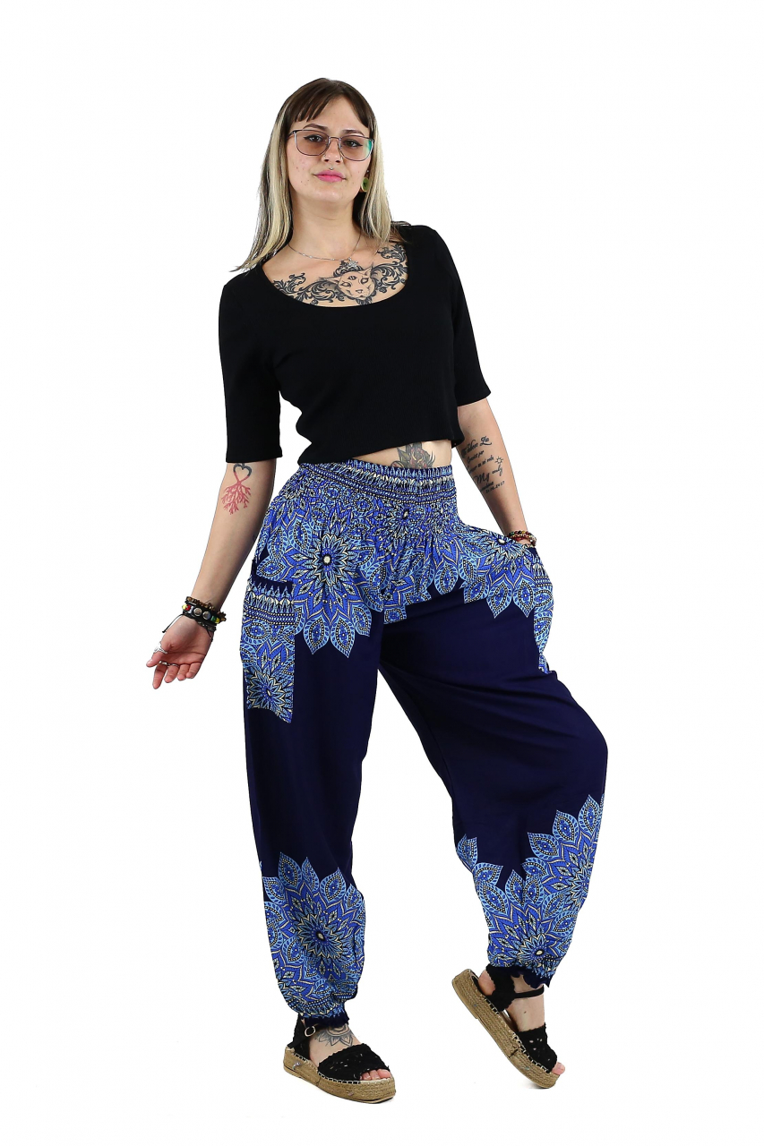 Pantaloni Jasmine cu print abstract si dungi - Multicolor [12]