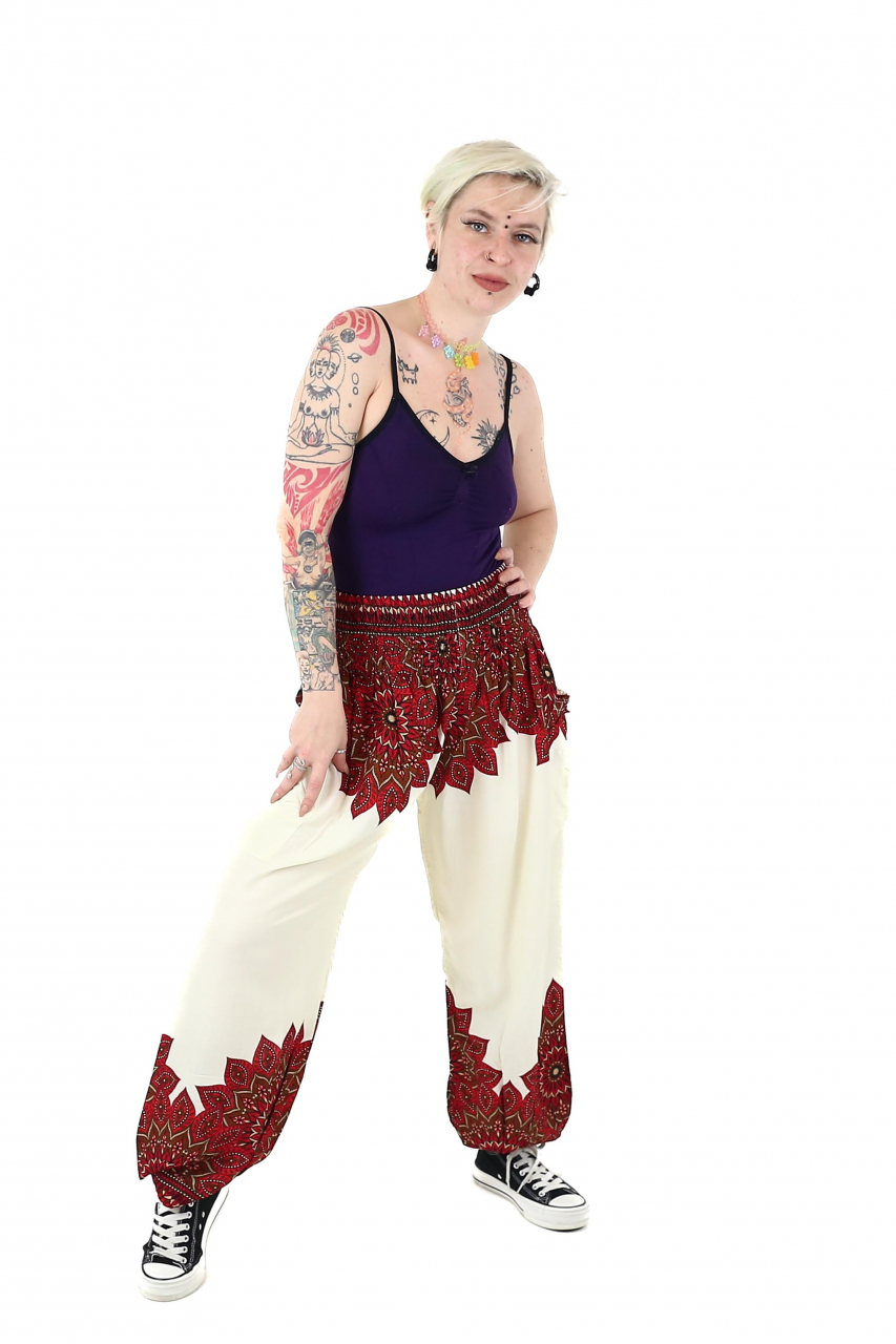 Pantaloni Jasmine cu print abstract si dungi - Multicolor [4]