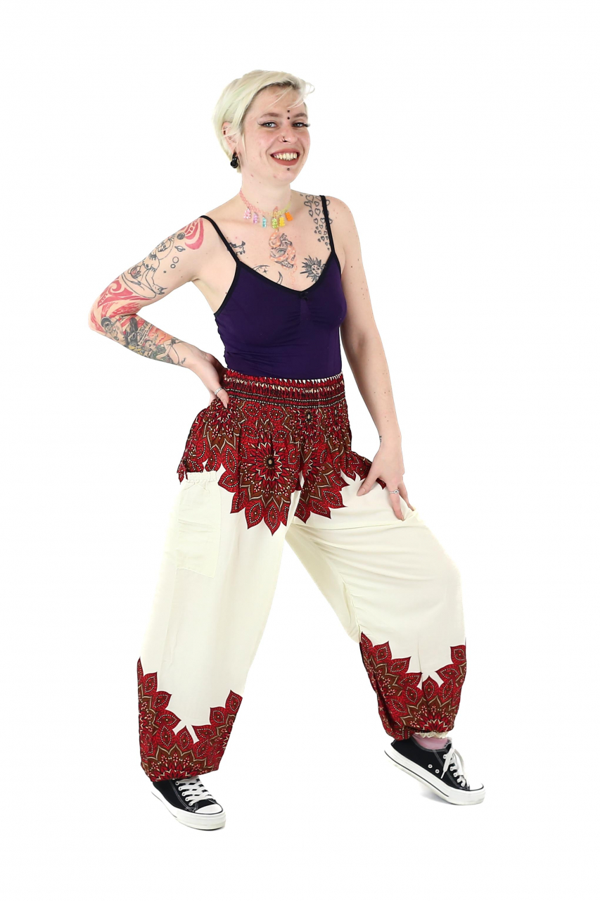 Pantaloni Jasmine cu print abstract si dungi - Multicolor [2]