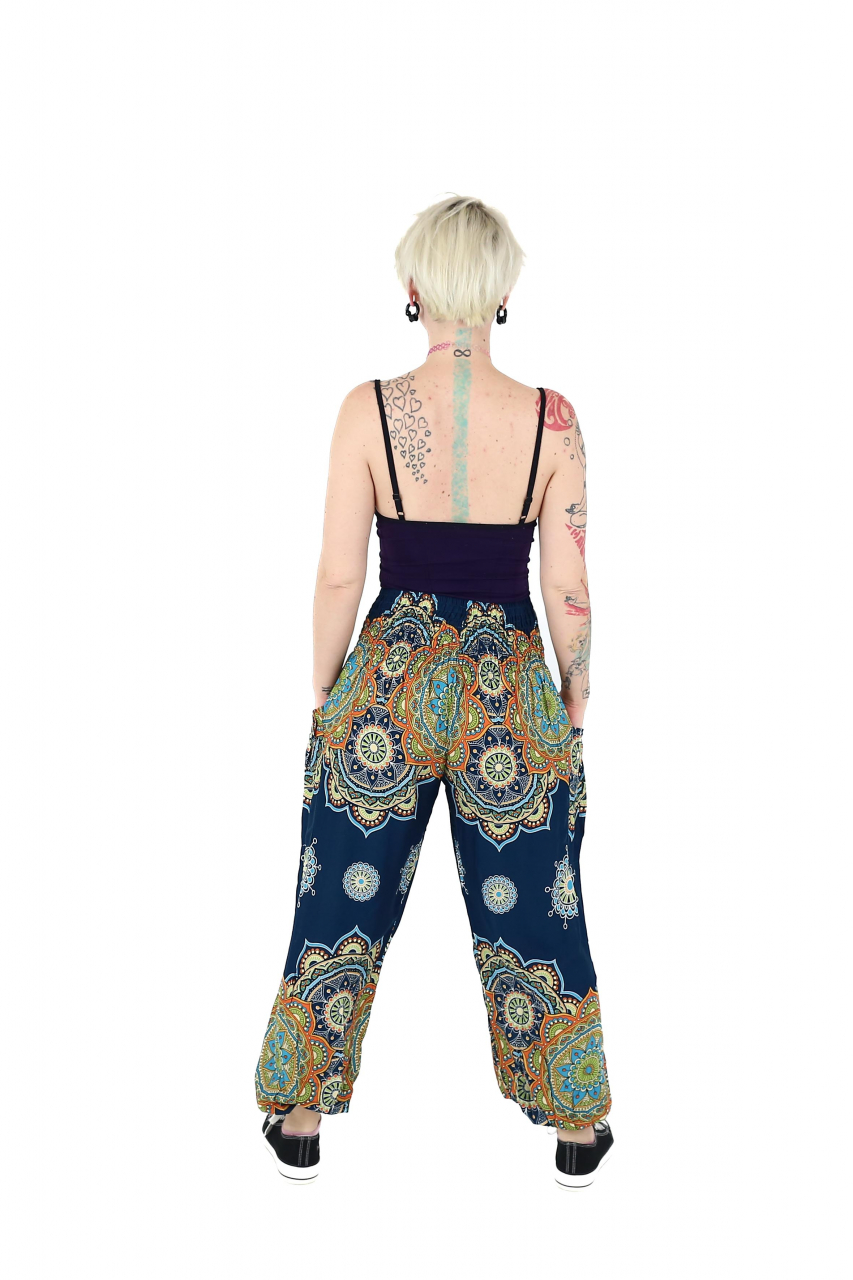 Pantaloni Jasmine cu print abstract si dungi - Multicolor [3]