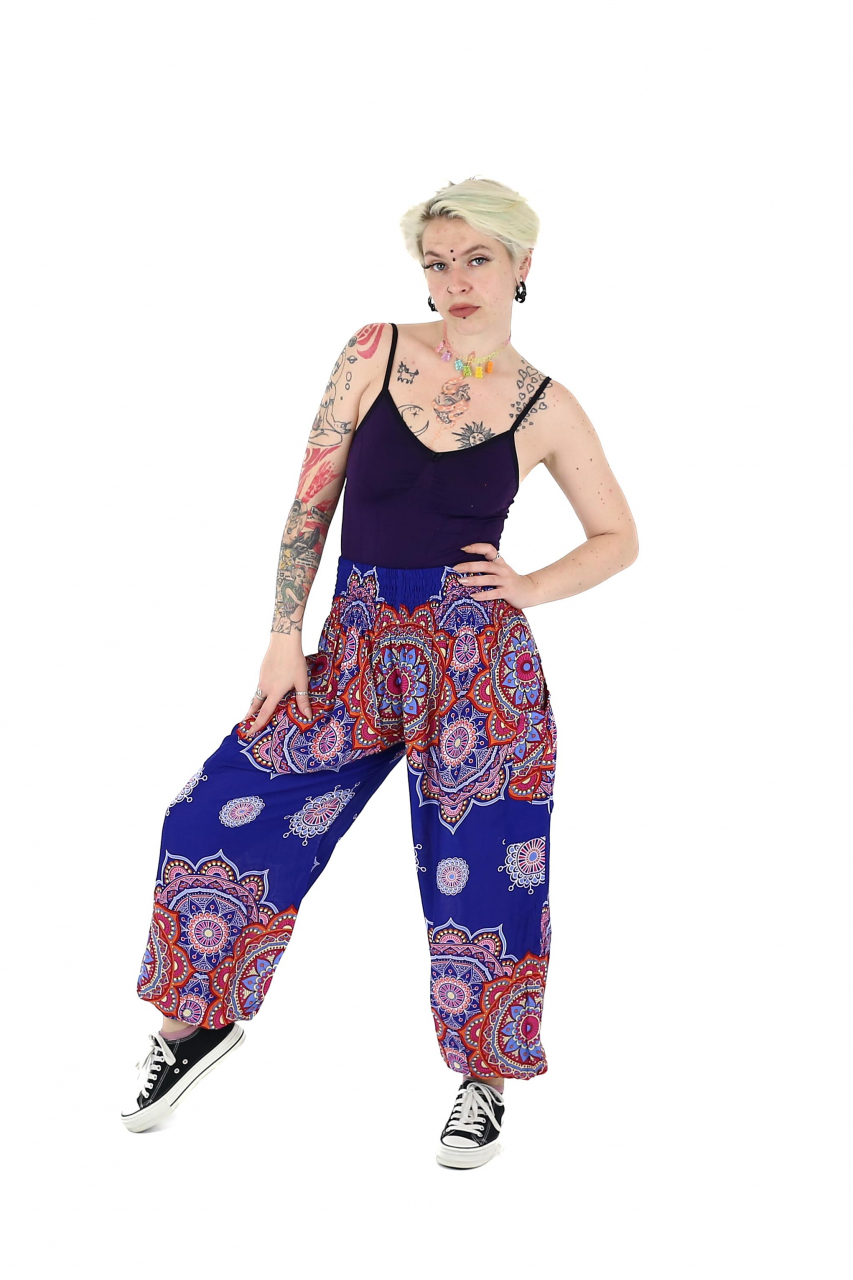 Pantaloni Jasmine cu print abstract si dungi - Multicolor [2]