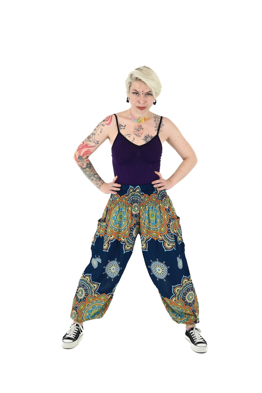 Pantaloni Jasmine cu print abstract si dungi - Multicolor [5]