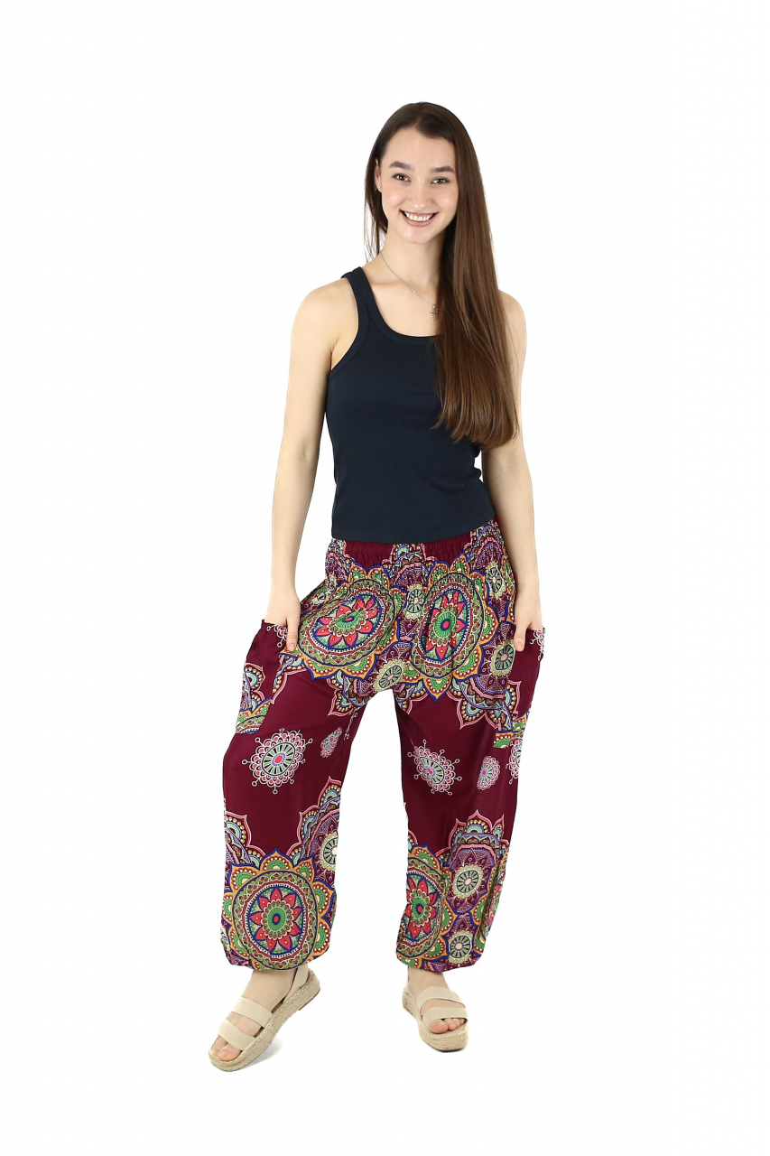 Pantaloni Jasmine cu print abstract si dungi - Multicolor [2]