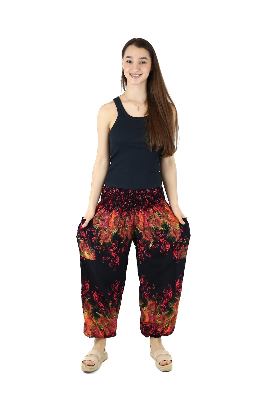 Pantaloni Jasmine cu print abstract si dungi - Multicolor [2]