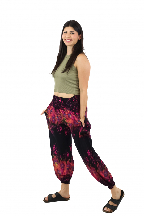 Pantaloni Jasmine cu print abstract si dungi - Multicolor [9]