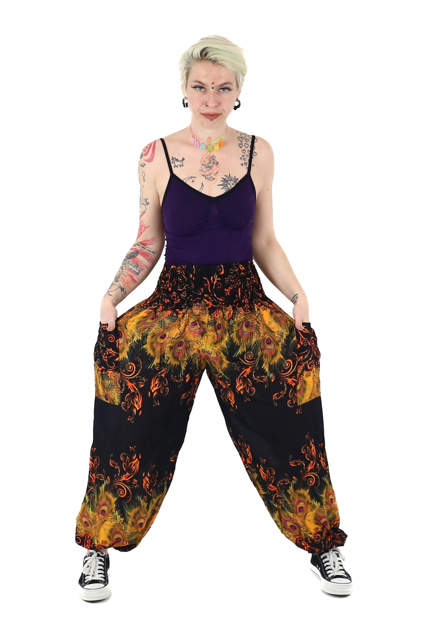 Pantaloni Jasmine cu print abstract si dungi - Multicolor [2]
