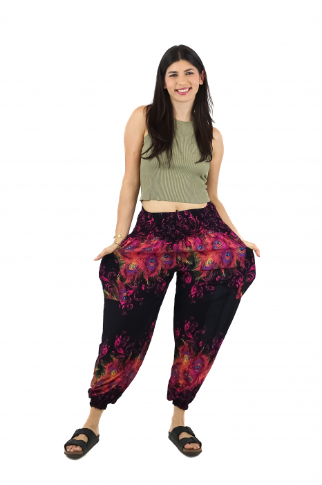Pantaloni Jasmine cu print abstract si dungi - Multicolor [7]