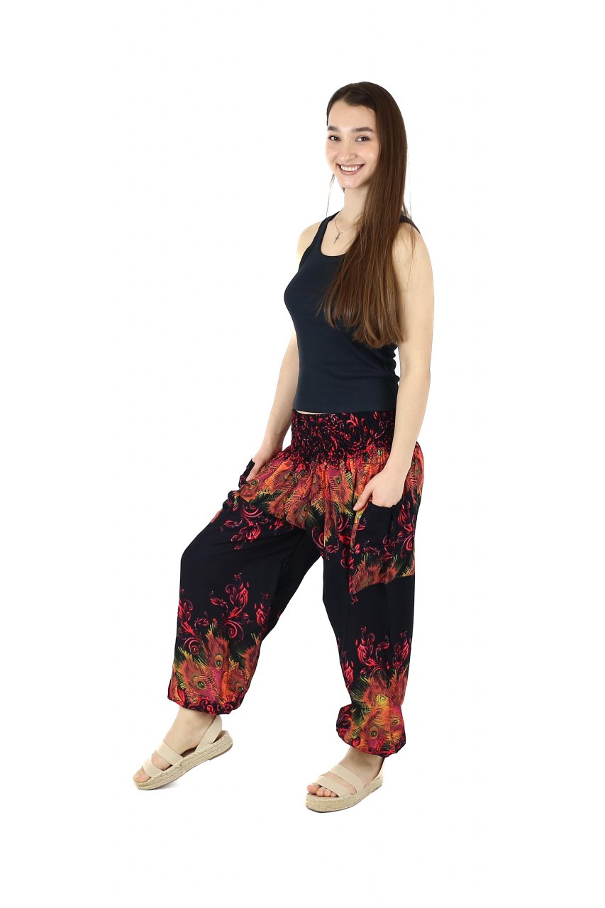Pantaloni Jasmine cu print abstract si dungi - Multicolor [3]