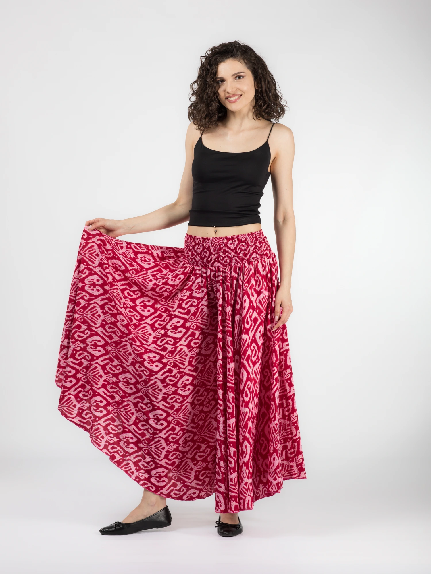 Pantaloni largi din material fluid cu print si fir auriu - Model 21 [6]