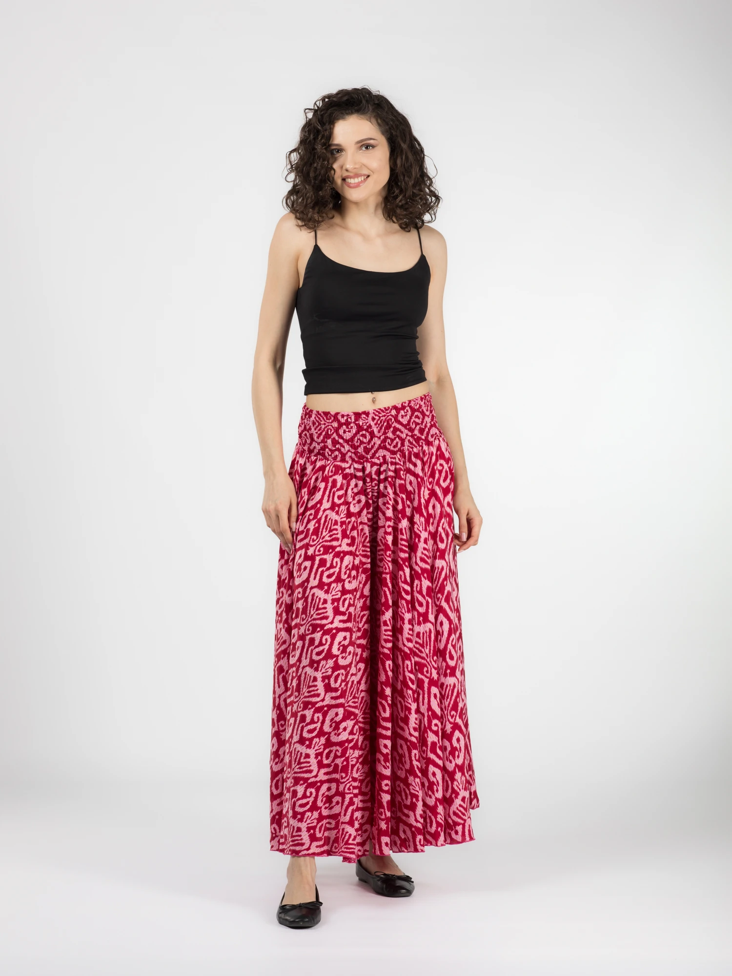 Pantaloni largi din material fluid cu print si fir auriu - Model 21 [2]