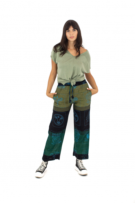 Pantaloni lejeri cu motive hinduse - Khaki si Negru [2]