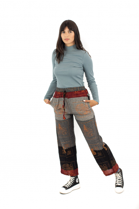 Pantaloni lejeri cu motive hinduse - Gri Deschis [3]