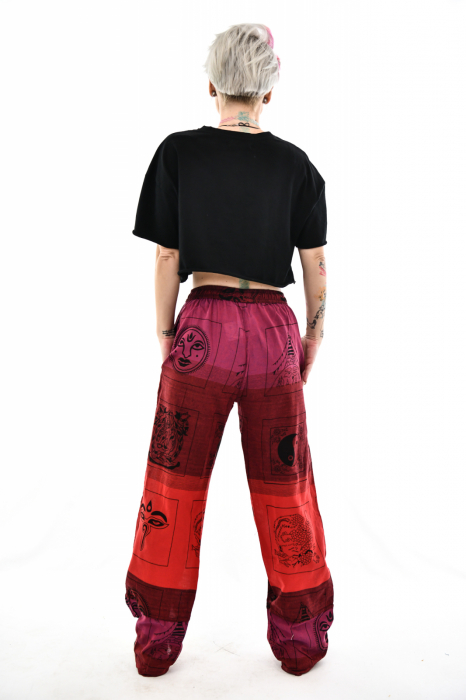 Pantaloni lejeri cu motive hinduse - Magenta si rosu [7]