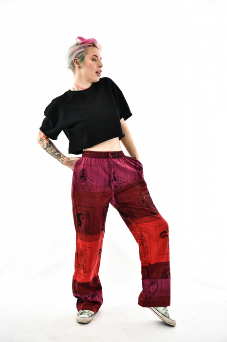 Pantaloni lejeri cu motive hinduse - Magenta si rosu [3]