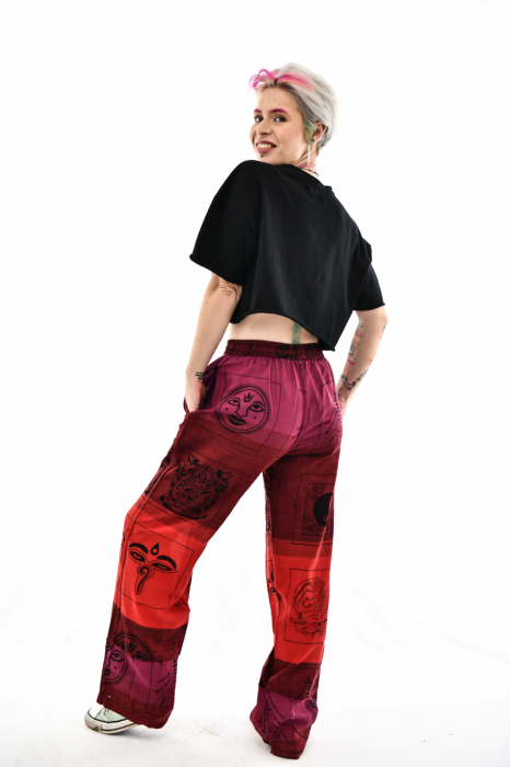 Pantaloni lejeri cu motive hinduse - Magenta si rosu [8]