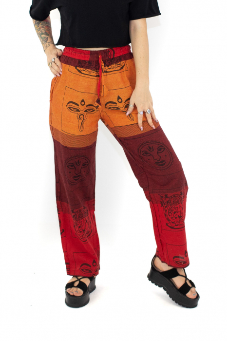 Pantaloni lejeri cu motive hinduse - Magenta si rosu [1]