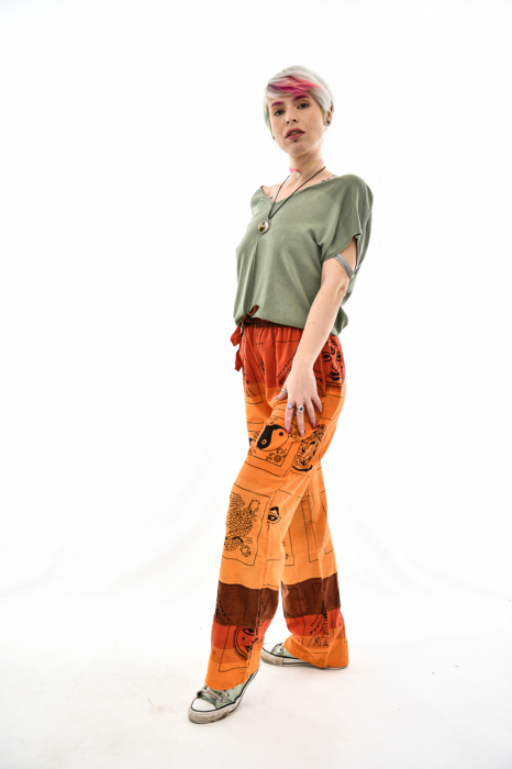 Pantaloni lejeri cu motive hinduse - Magenta si rosu [5]