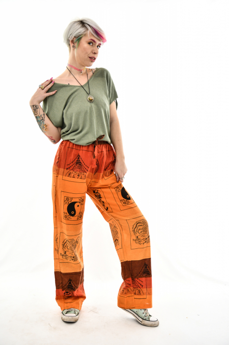 Pantaloni lejeri cu motive hinduse - Magenta si rosu [3]