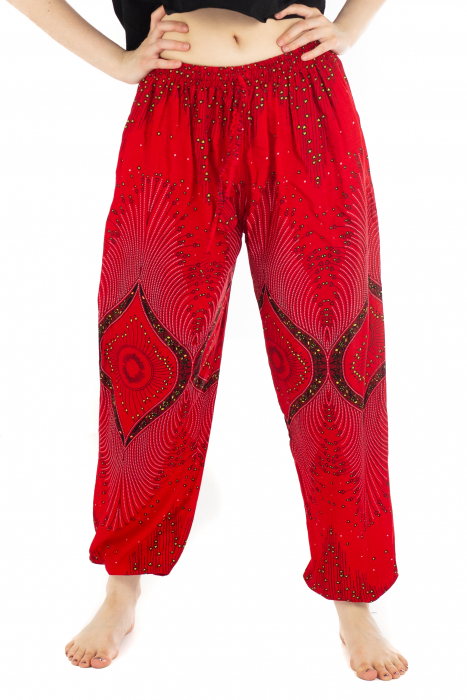 Pantaloni lejeri cu motive tip paun - Fire Red [1]