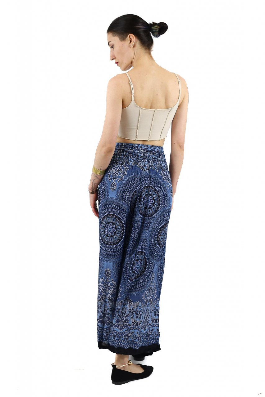 Pantaloni lejeri cu print floral si catarama in talie - Verde [5]