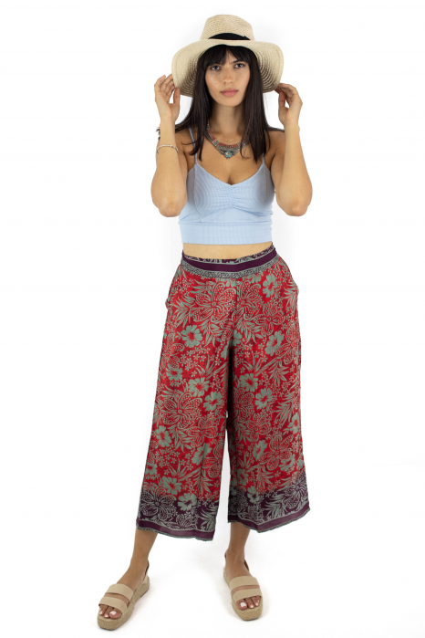 Pantaloni lejeri de vara cu elastic in talie si print floral - M-38 [2]