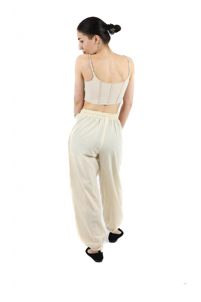 Pantaloni lejeri din bumbac cu prin Om - Negru [5]