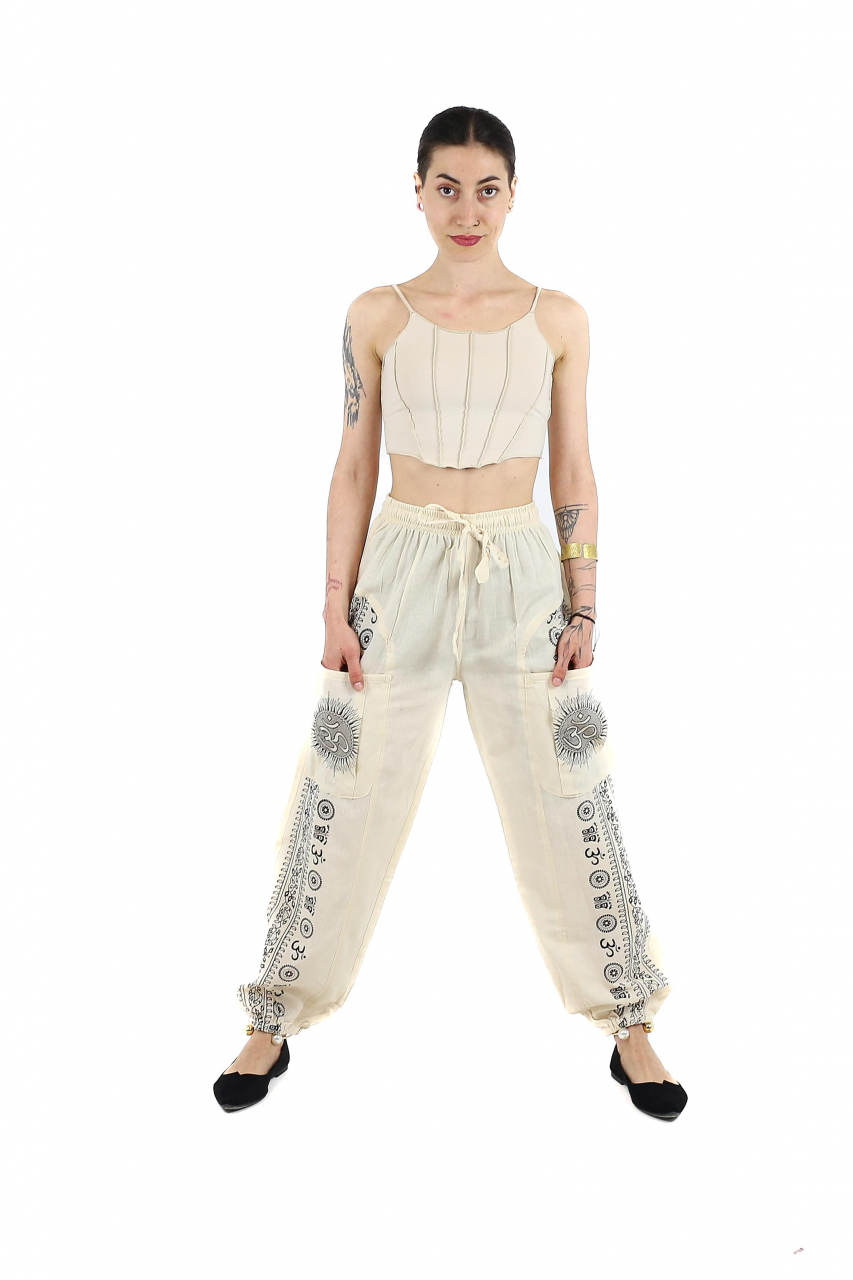 Pantaloni lejeri din bumbac cu prin Om - Negru [2]